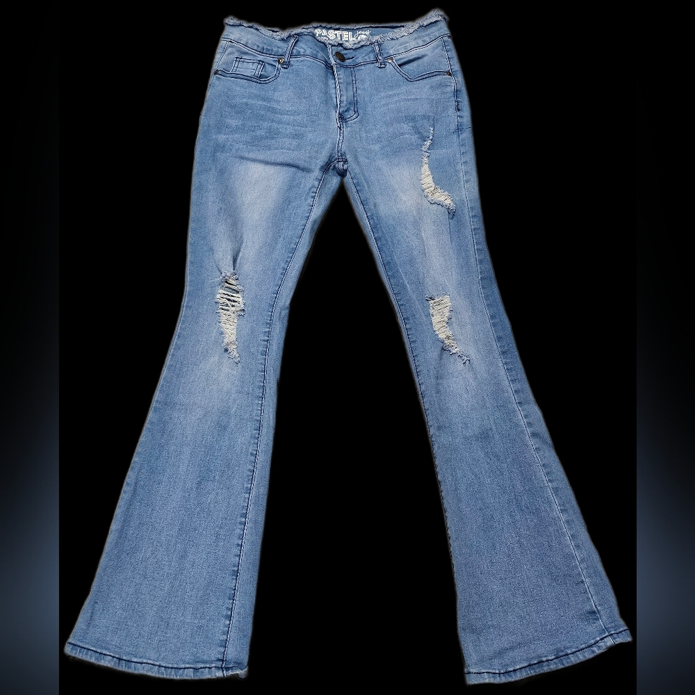 Pastels Light Blue Distressed Flare Jeans